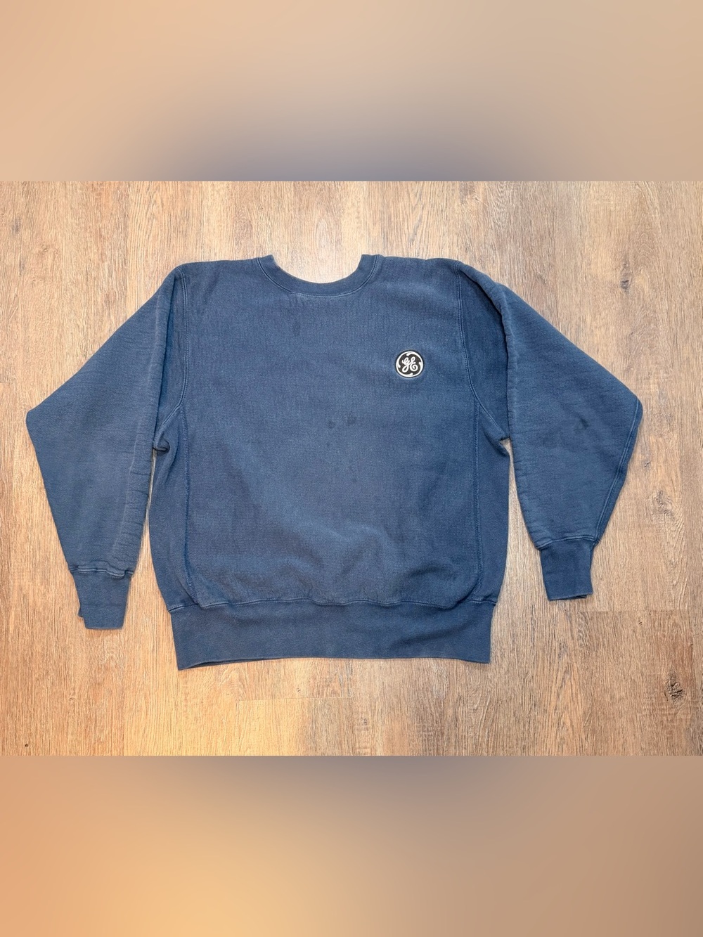 Vintage 90s Eagle USA Mens L Blue GE General Electric Logo Crewneck Sweatshirt